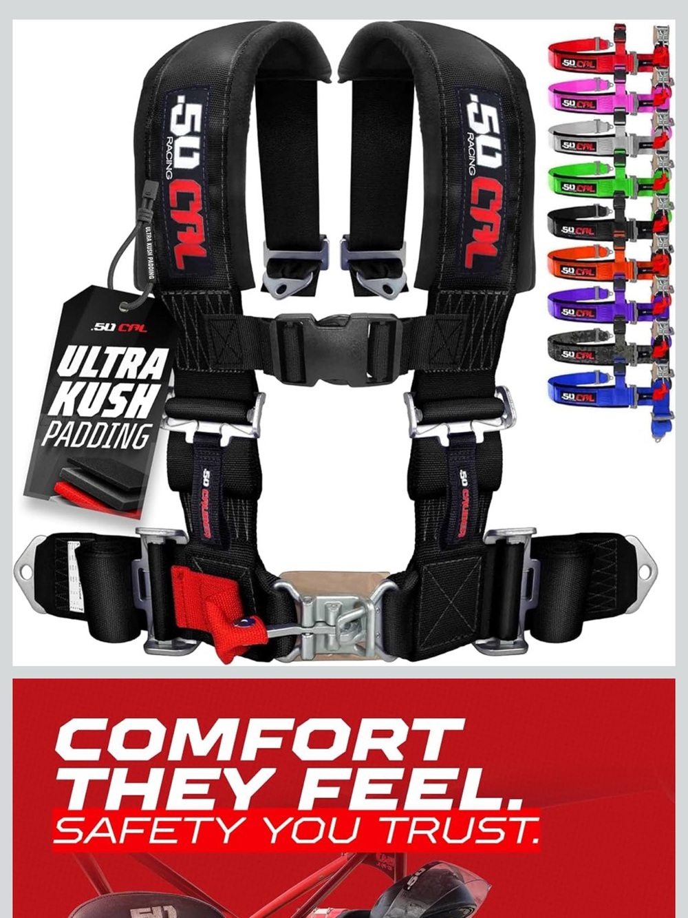 NEW 50 Caliber Racing Black 4-Point Harness Ultra Kush Padded UTV Off-Road